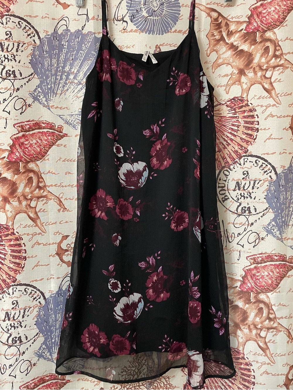 Mudd Black Mini Slip Dress with Plum Floral Print